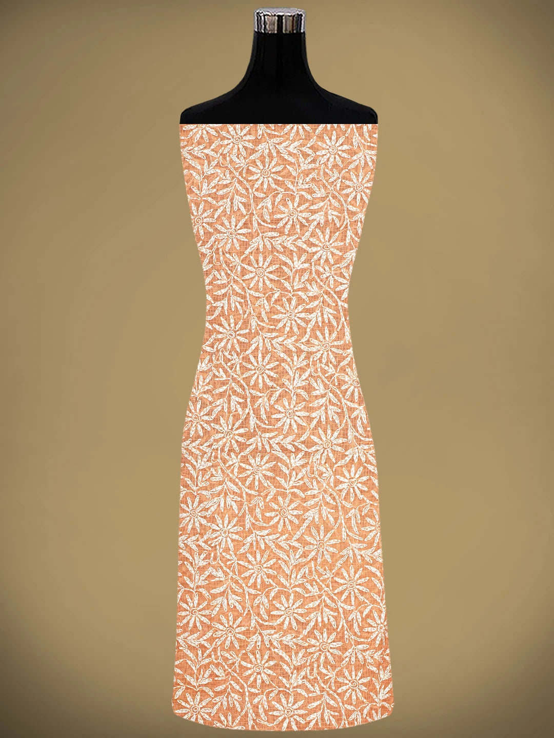 Ada Hand Embroidered Peach Kota Lucknowi Chikankari Unstitched Kurta Dupatta Set 01A870635