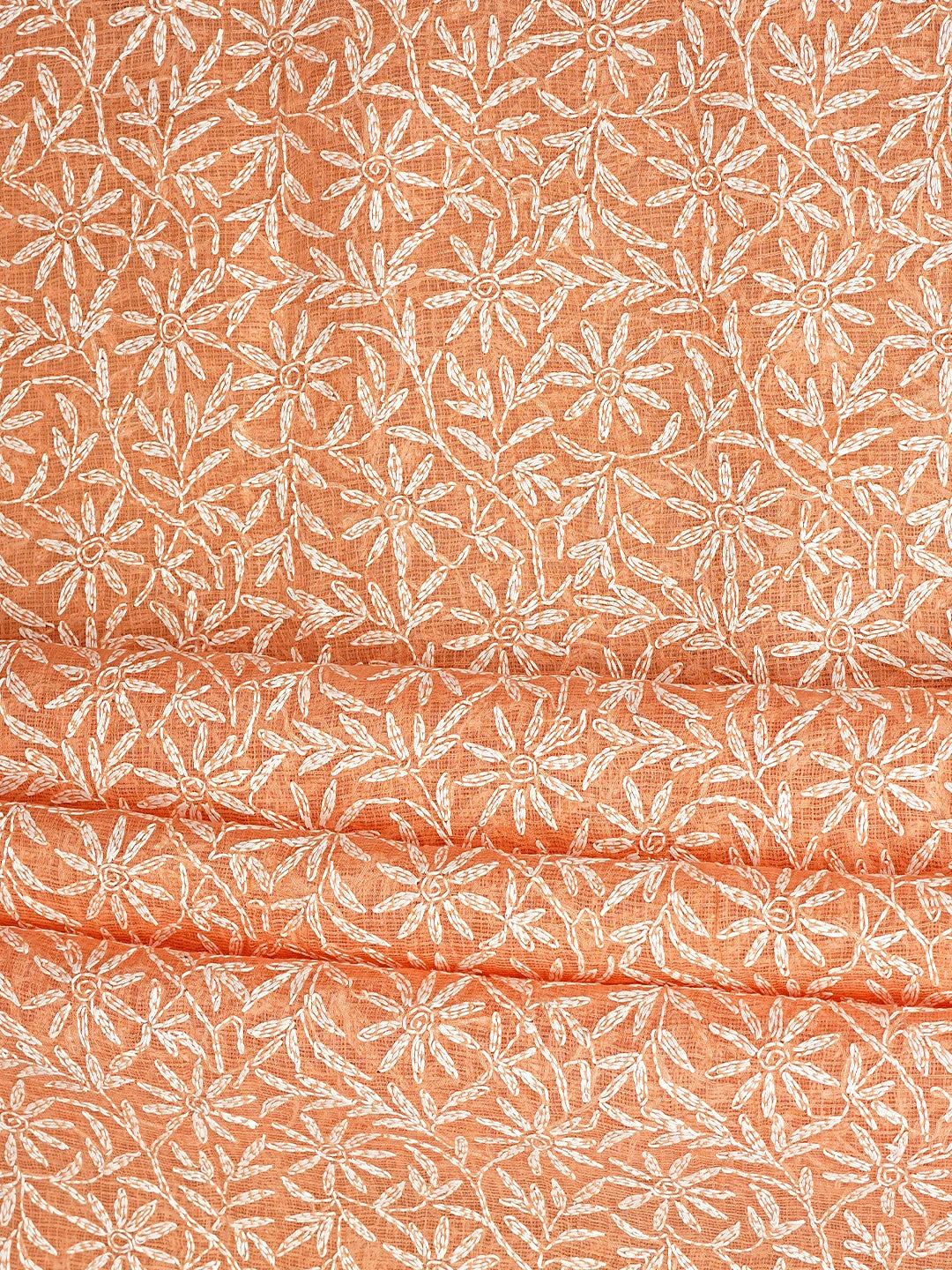 Ada Hand Embroidered Peach Kota Lucknowi Chikankari Unstitched Kurta Dupatta Set 01A870635