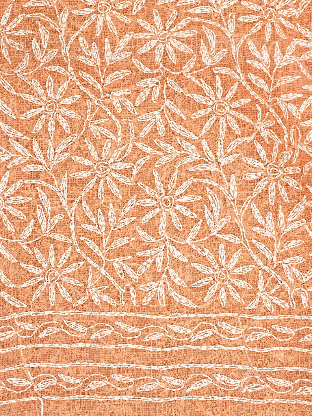 Ada Hand Embroidered Peach Kota Lucknowi Chikankari Unstitched Kurta Dupatta Set 01A870635
