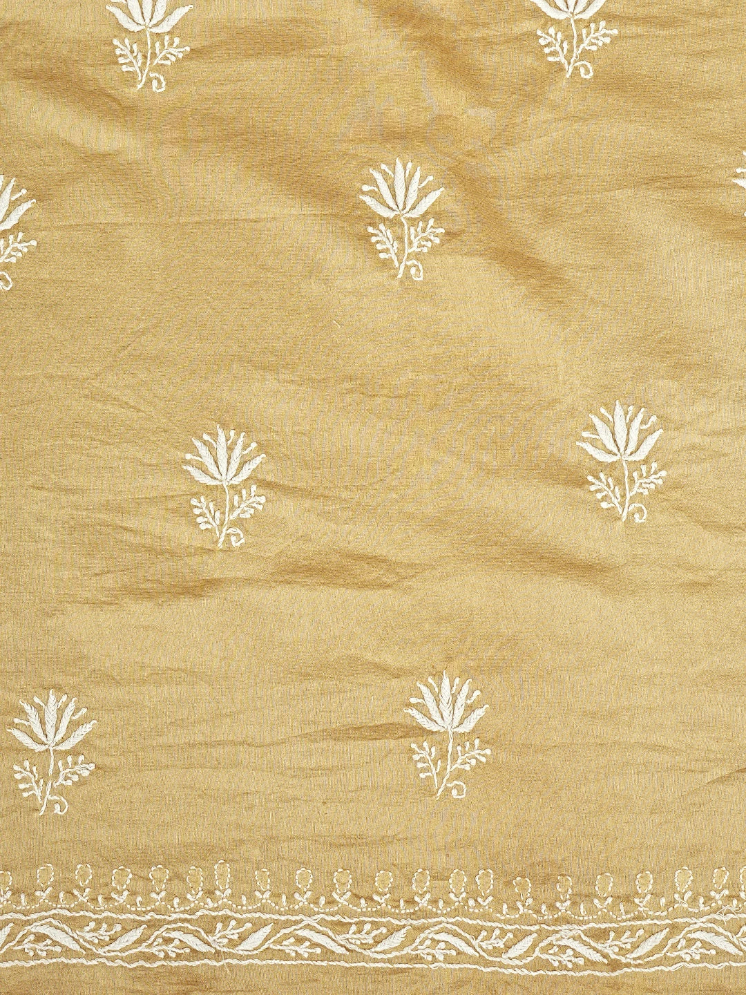 Ada Hand Embroidered Fawn Chanderi Lucknowi Chikankari Unstitched Kurta Dupatta Set 01A805771