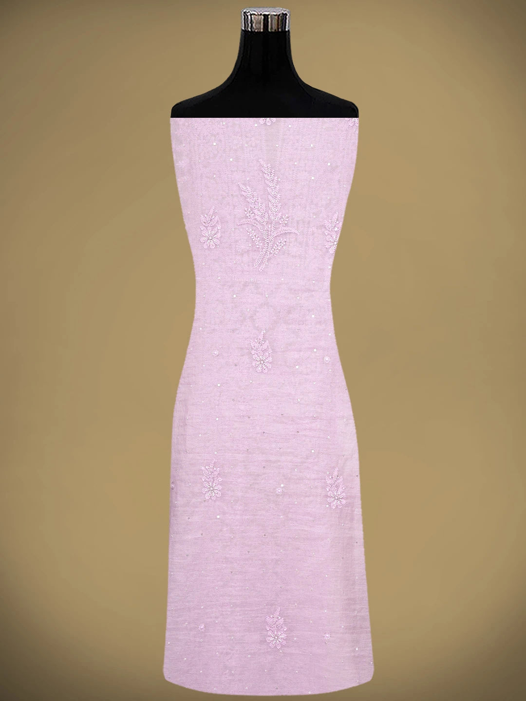 Ada Hand Embroidered Pink Chanderi Lucknowi Chikankari Unstitched Kurta Dupatta Set With Pearl Work 01A890056