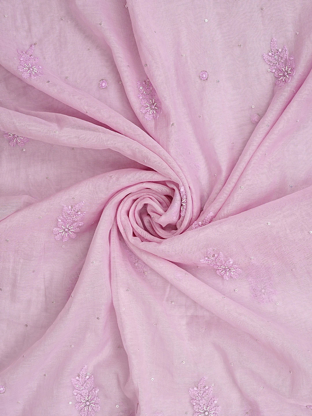 Ada Hand Embroidered Pink Chanderi Lucknowi Chikankari Unstitched Kurta Dupatta Set With Pearl Work 01A890056