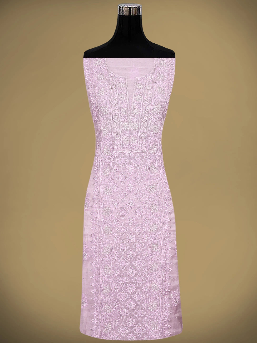 Ada Hand Embroidered Pink Chanderi Lucknowi Chikankari Unstitched Kurta Dupatta Set With Pearl Work 01A890056