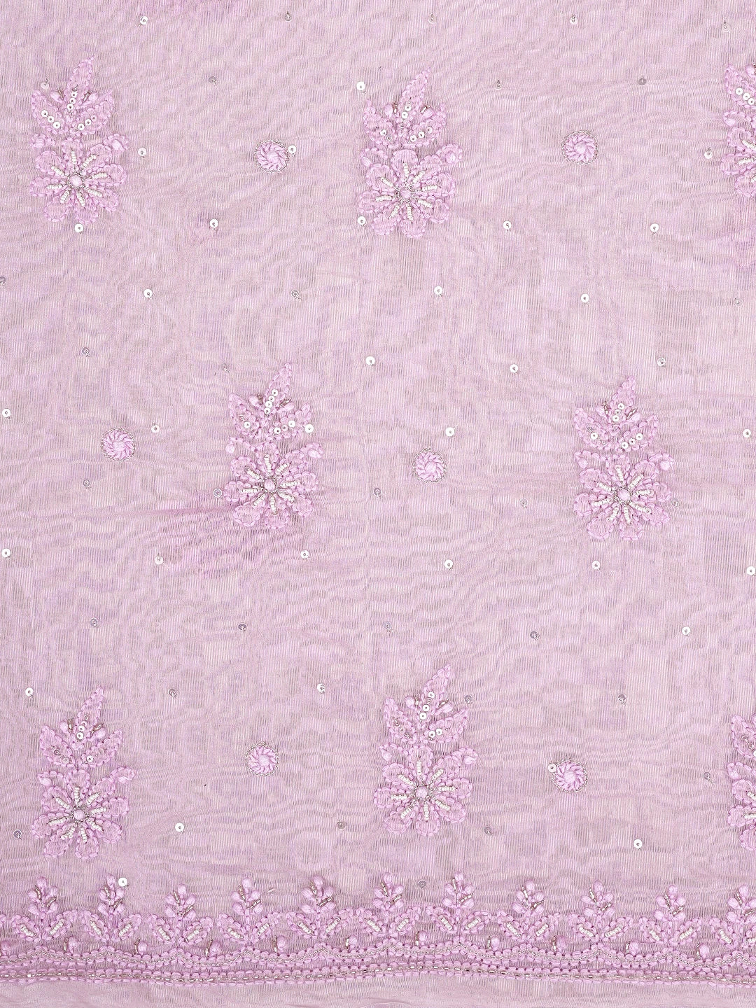 Ada Hand Embroidered Pink Chanderi Lucknowi Chikankari Unstitched Kurta Dupatta Set With Pearl Work 01A890056