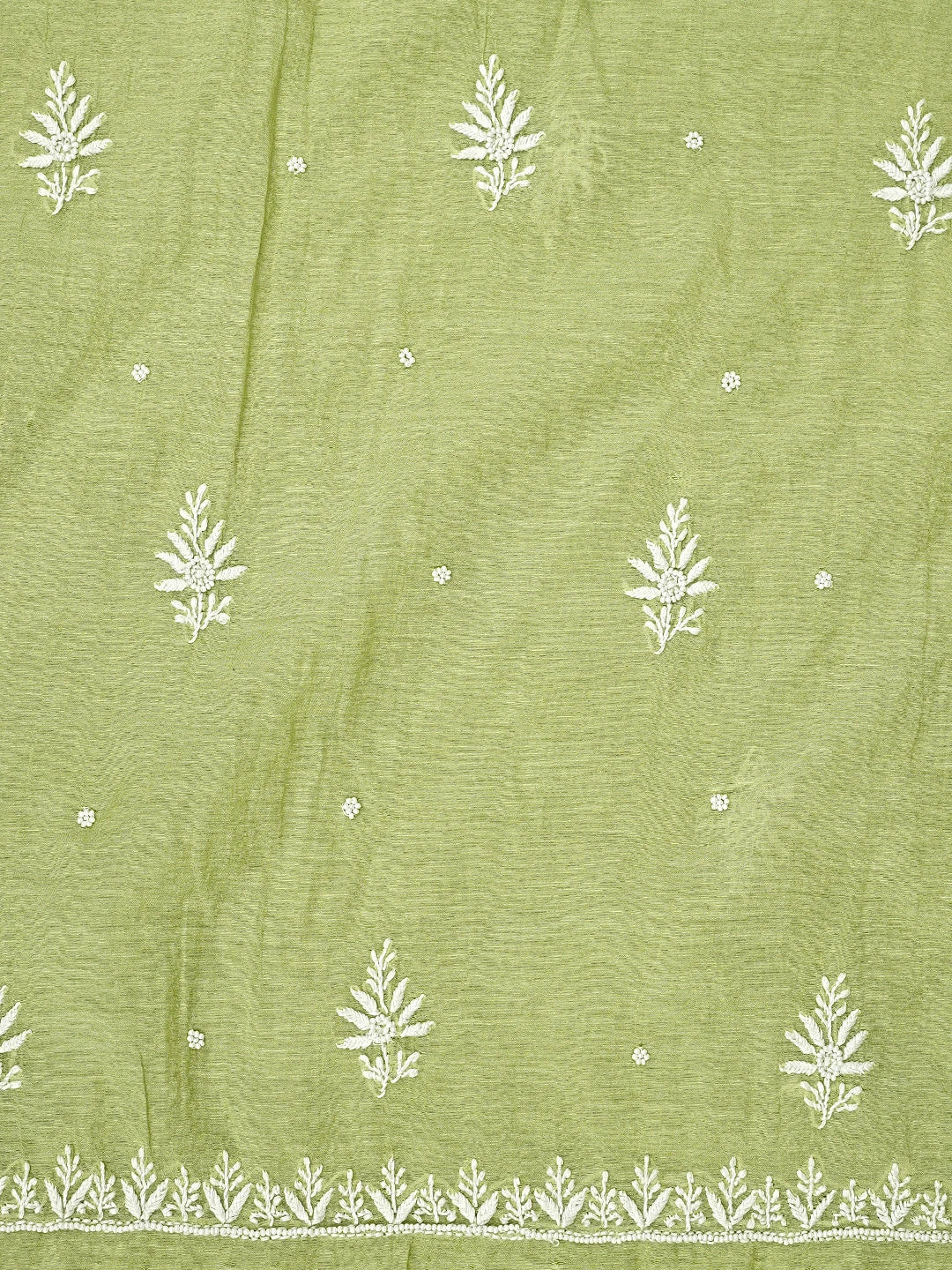 Ada Hand Embroidered Green Chanderi  Lucknowi Chikankari Unstitched Kurta Dupatta Set With Cutdana Work 01A700413