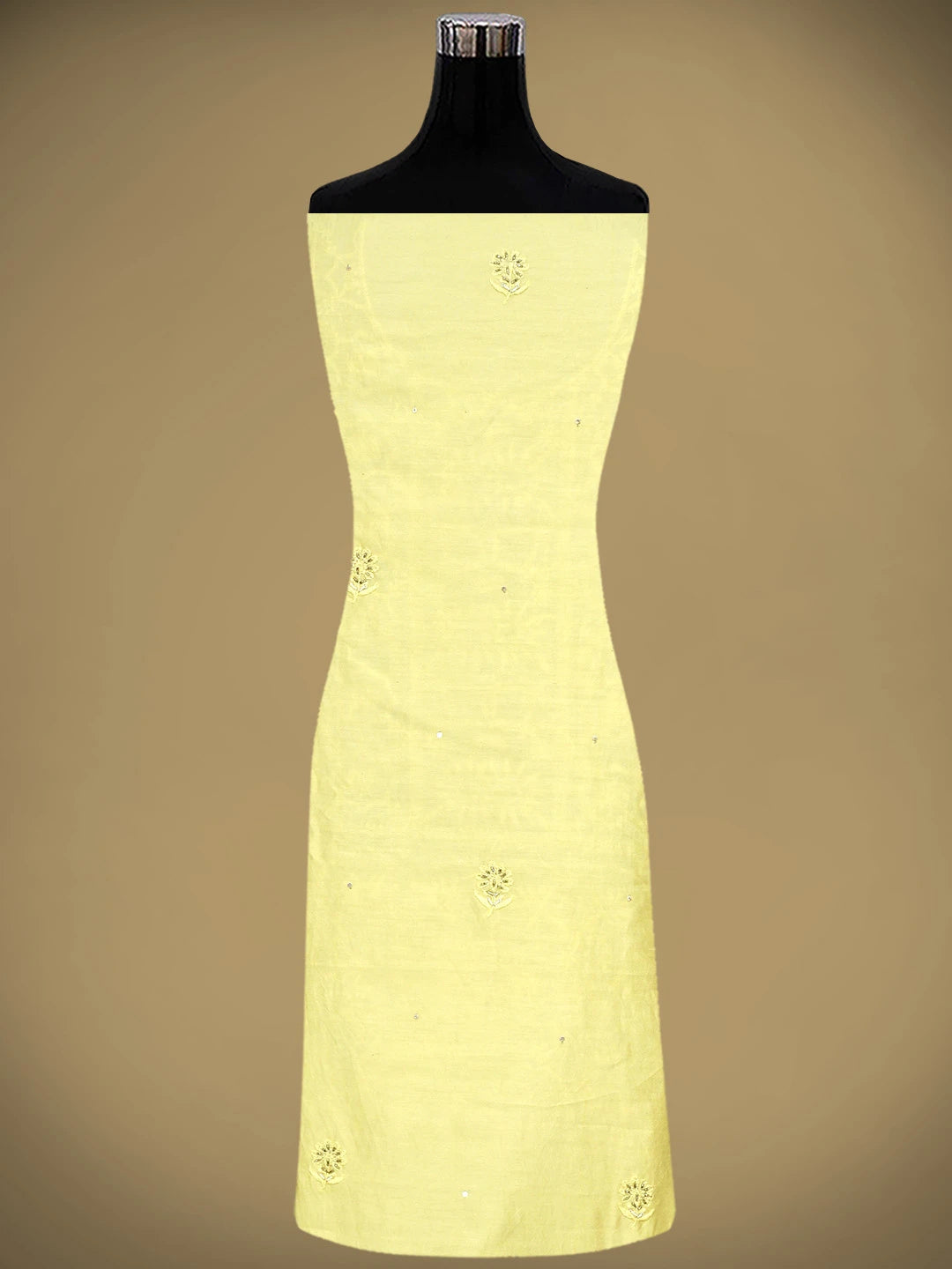 Ada Hand Embroidered Lemon Chanderi Lucknowi Chikankari Unstitched Kurta Dupatta Set With Cutdana Work 01A741662