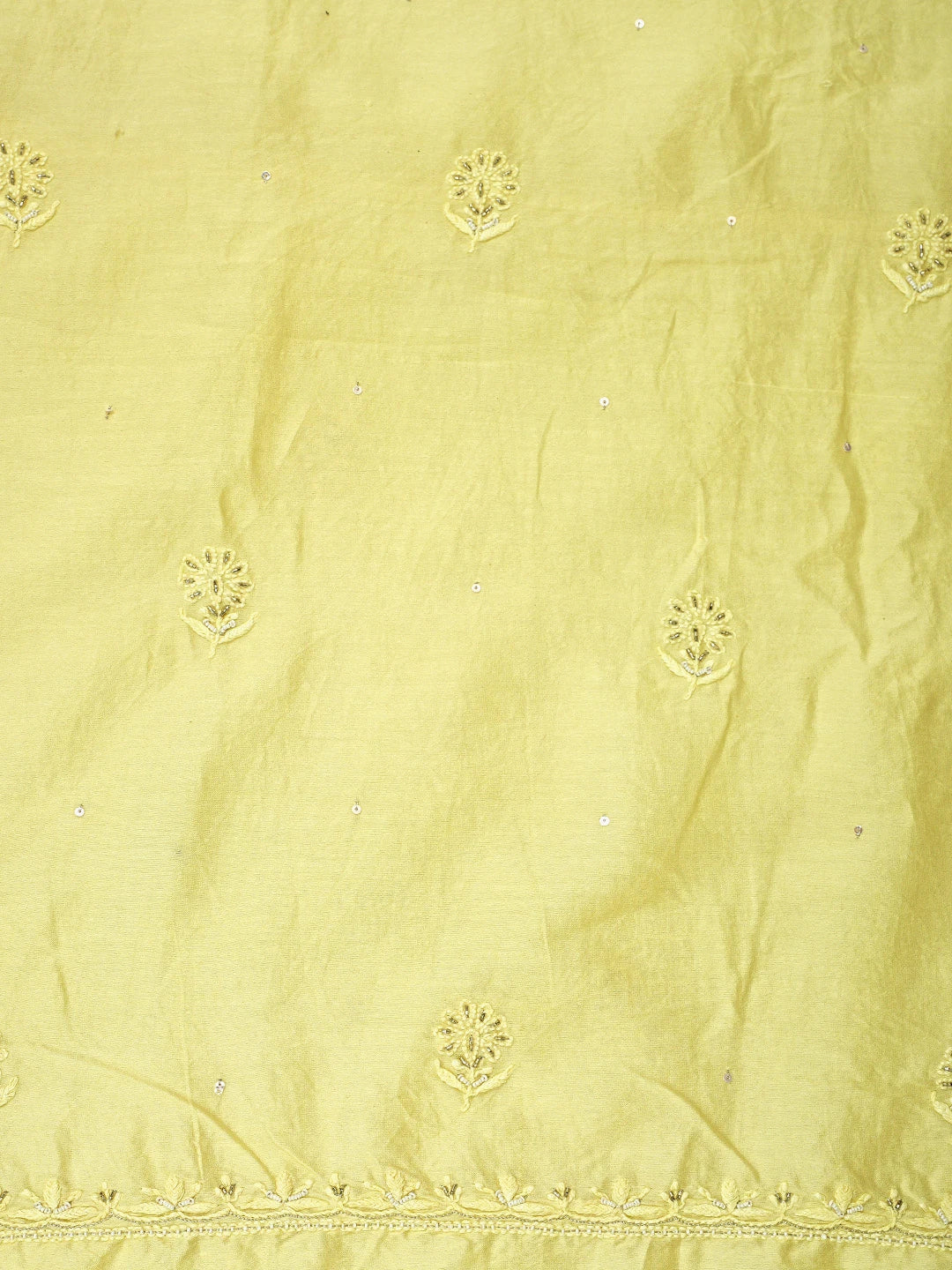 Ada Hand Embroidered Lemon Chanderi Lucknowi Chikankari Unstitched Kurta Dupatta Set With Cutdana Work 01A741662