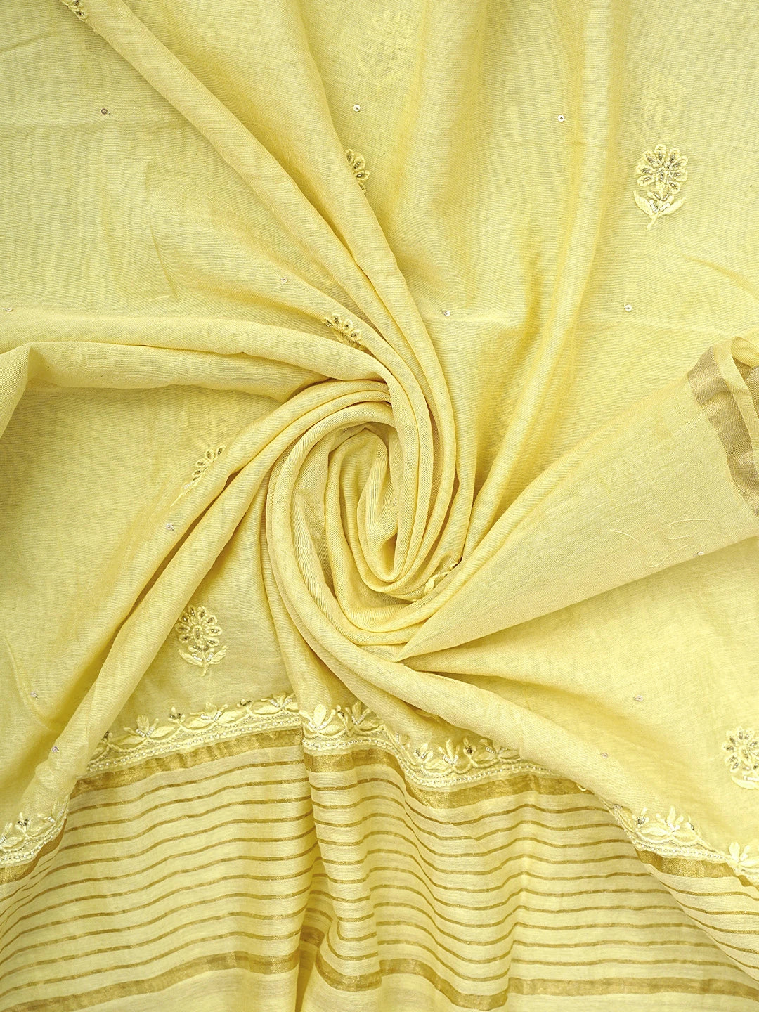 Ada Hand Embroidered Lemon Chanderi Lucknowi Chikankari Unstitched Kurta Dupatta Set With Cutdana Work 01A741662