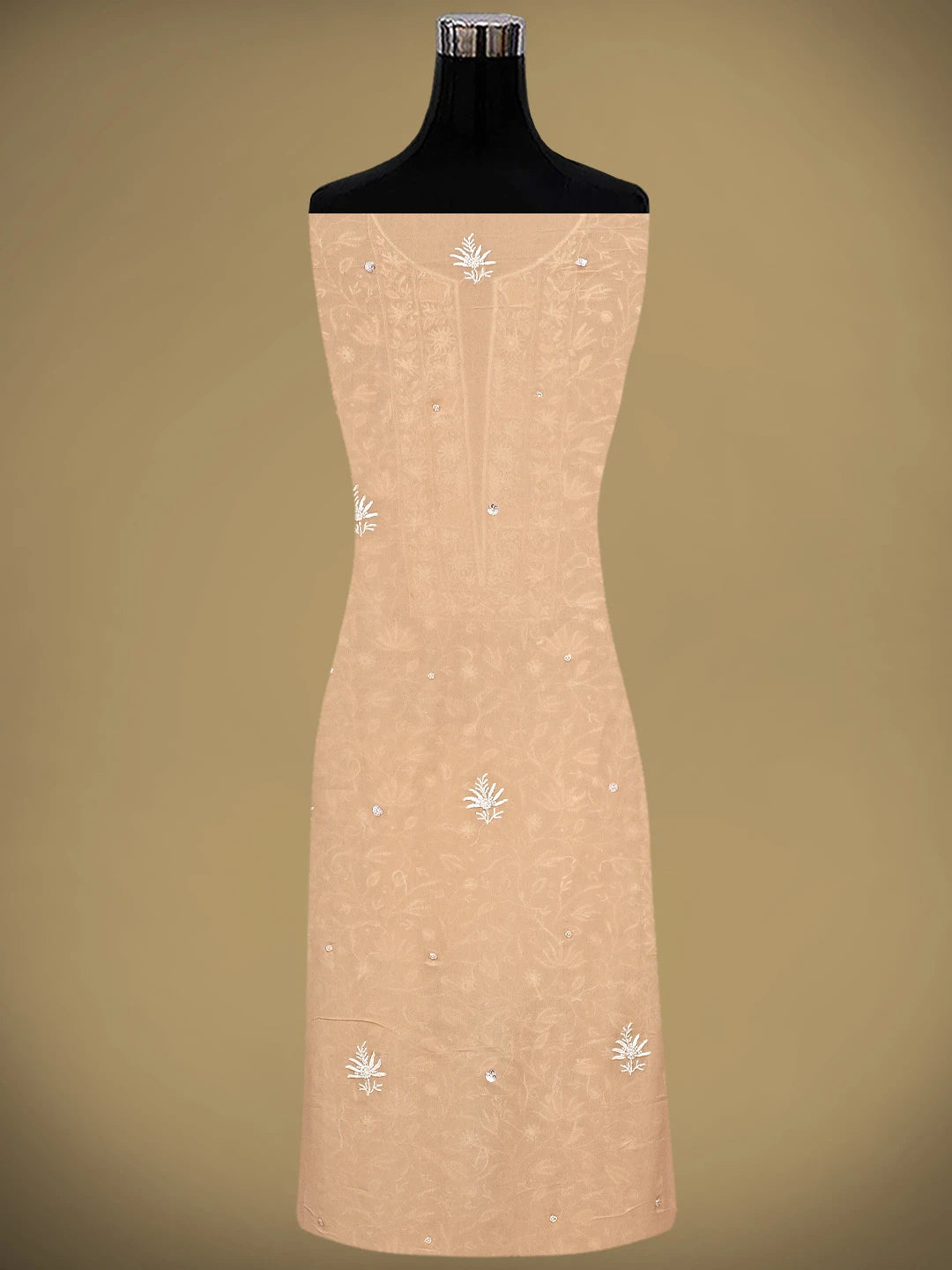 Ada Hand Embroidered Dusty Peach Viscose Georgette Lucknowi Chikankari Unstitched Kurta Dupatta Set With Sequinned Work 01A919287