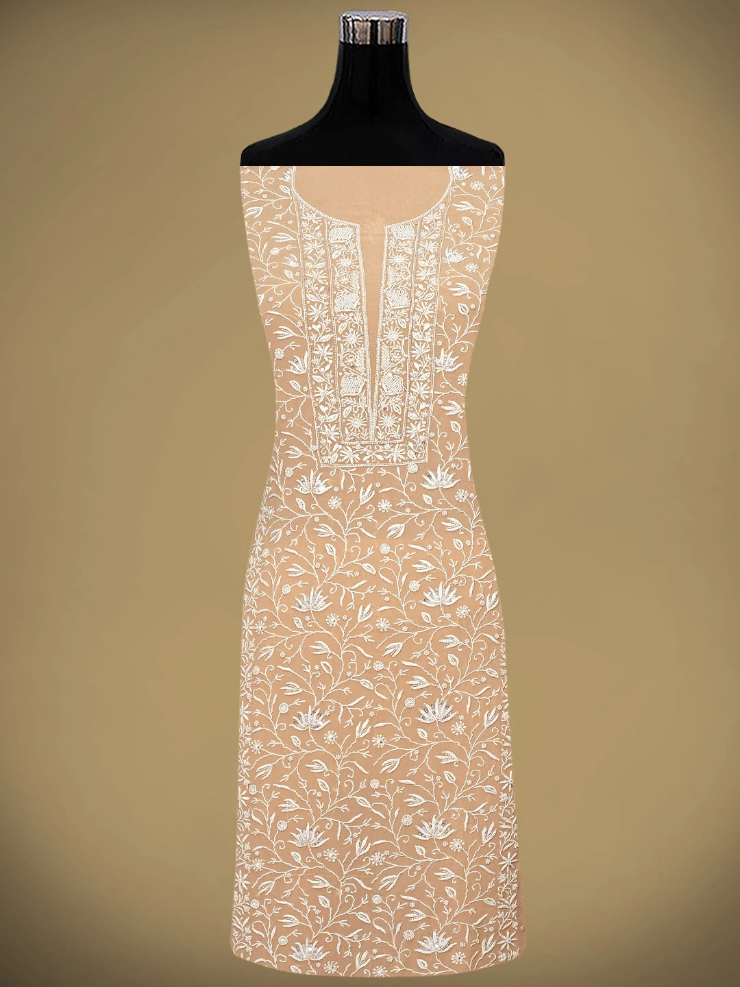 Ada Hand Embroidered Dusty Peach Viscose Georgette Lucknowi Chikankari Unstitched Kurta Dupatta Set With Sequinned Work 01A919287