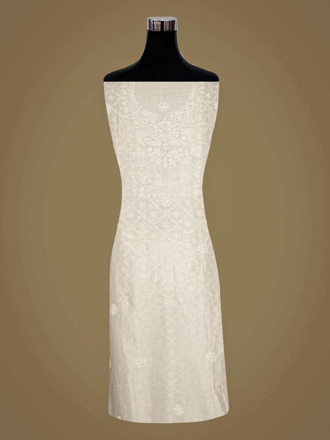 Ada Hand Embroidered White Chanderi Lucknowi Chikankari Unstitched Kurta Dupatta Set With Sequinned Work 01A759712