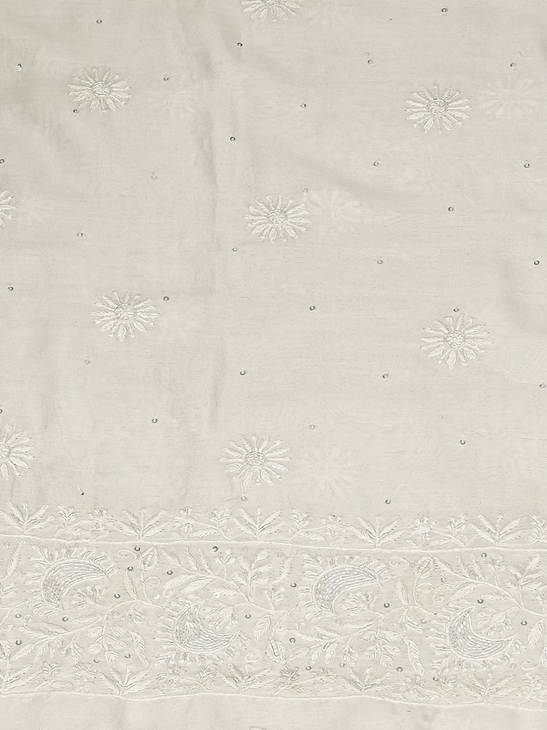 Ada Hand Embroidered White Chanderi Lucknowi Chikankari Unstitched Kurta Dupatta Set With Sequinned Work 01A759712