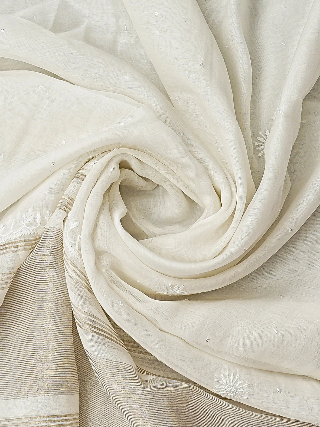 Ada Hand Embroidered White Chanderi Lucknowi Chikankari Unstitched Kurta Dupatta Set With Sequinned Work 01A759712