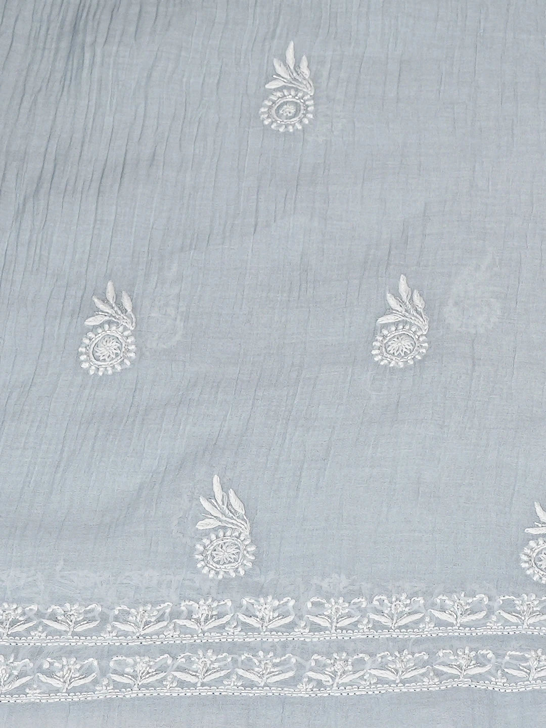 Ada Hand Embroidered Blue Chanderi Lucknowi Chikankari Unstitched Kurta Dupatta Set With Cutdana Work 01A934910
