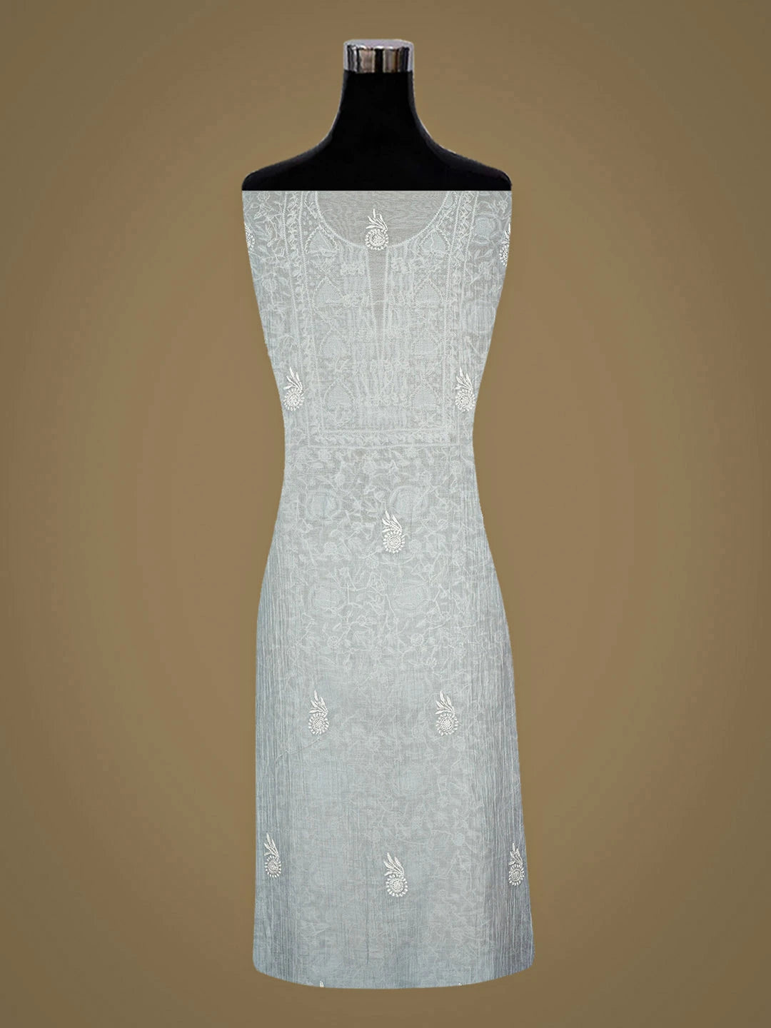 Ada Hand Embroidered Blue Chanderi Lucknowi Chikankari Unstitched Kurta Dupatta Set With Cutdana Work 01A934910