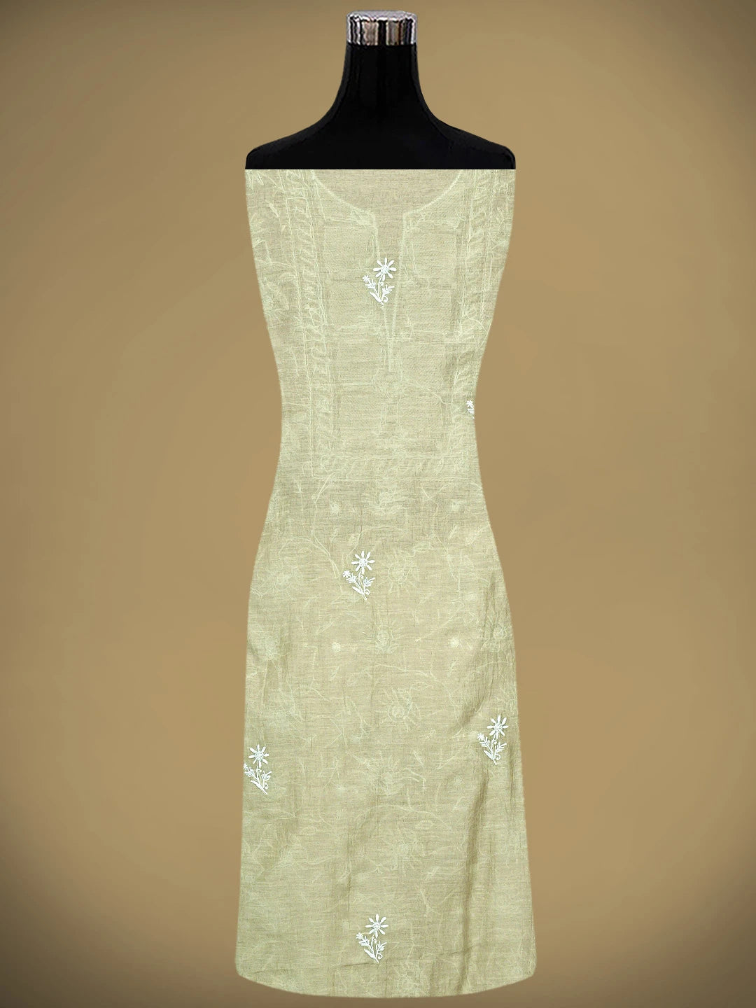 Ada Hand Embroidered Pista Green Chanderi Lucknowi Chikankari Unstitched Kurta Dupatta Set With Cutdana Work 01A922088
