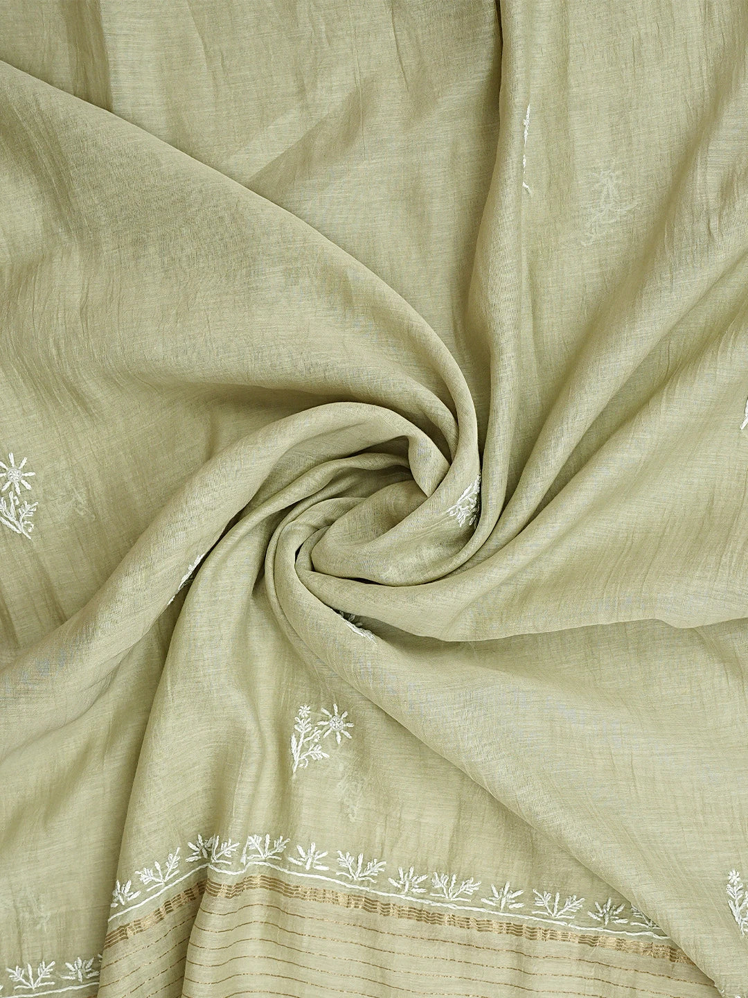 Ada Hand Embroidered Pista Green Chanderi Lucknowi Chikankari Unstitched Kurta Dupatta Set With Cutdana Work 01A922088