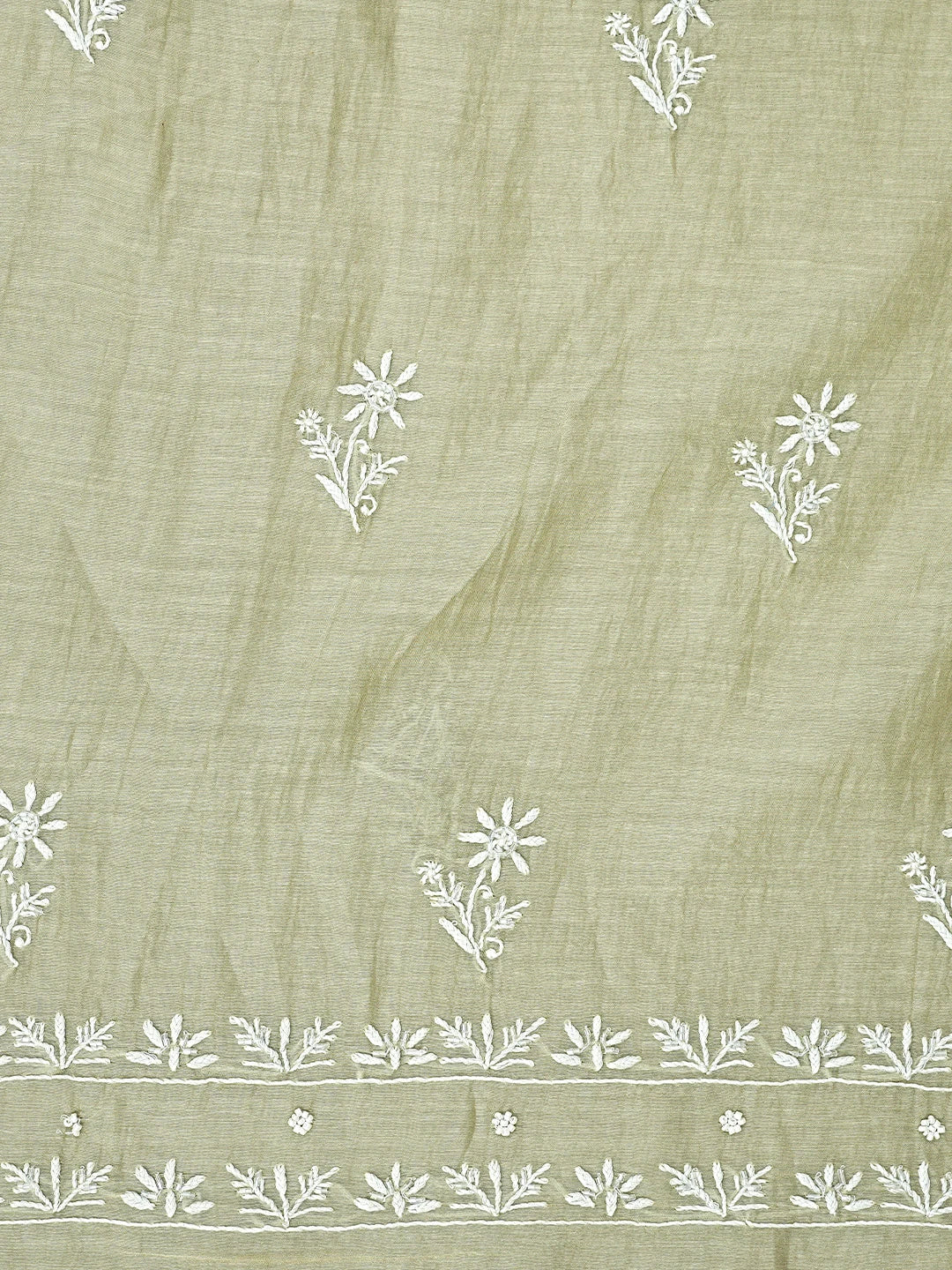 Ada Hand Embroidered Pista Green Chanderi Lucknowi Chikankari Unstitched Kurta Dupatta Set With Cutdana Work 01A922088