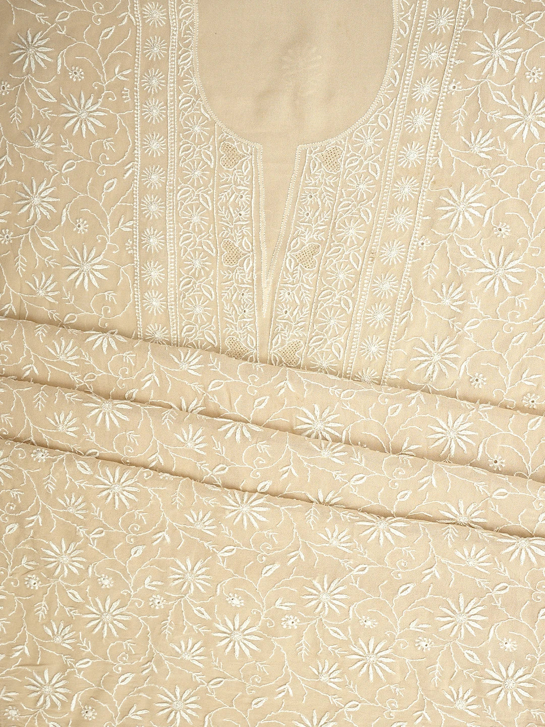 Ada Hand Embroidered Wheat Brown Viscose Georgette Lucknowi Chikankari Unstitched Kurta Dupatta Set 01A821782
