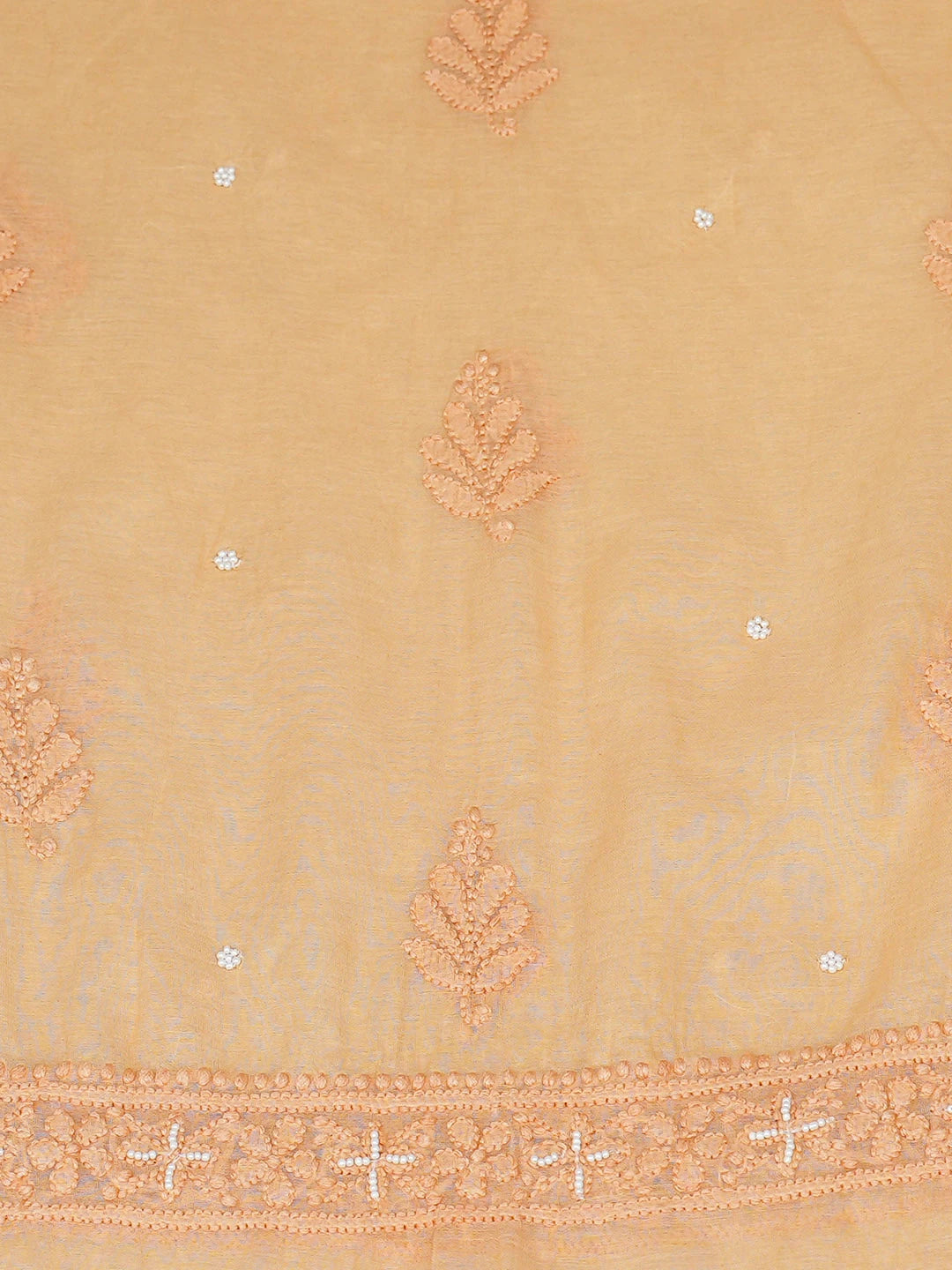 Ada Hand Embroidered Peach Chanderi Lucknowi Chikankari Semi-Stitched Kurta Dupatta Set With Pearl Work 01A800015