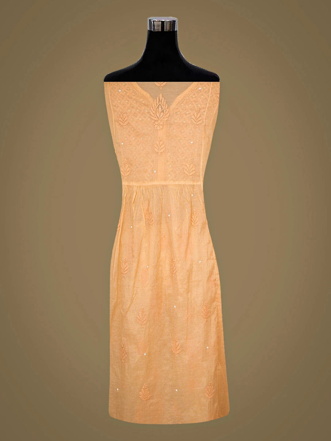 Ada Hand Embroidered Peach Chanderi Lucknowi Chikankari Semi-Stitched Kurta Dupatta Set With Pearl Work 01A800015