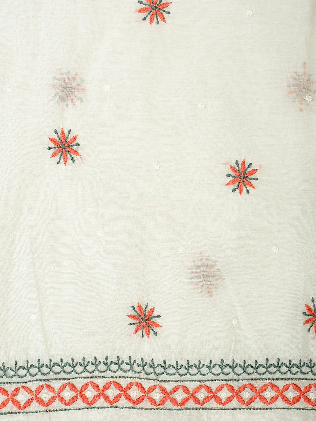 Ada Hand Embroidered White Seashell Chanderi Lucknowi Chikankari Unstitched Kurta Dupatta Set With Cutdana Work 01A946337