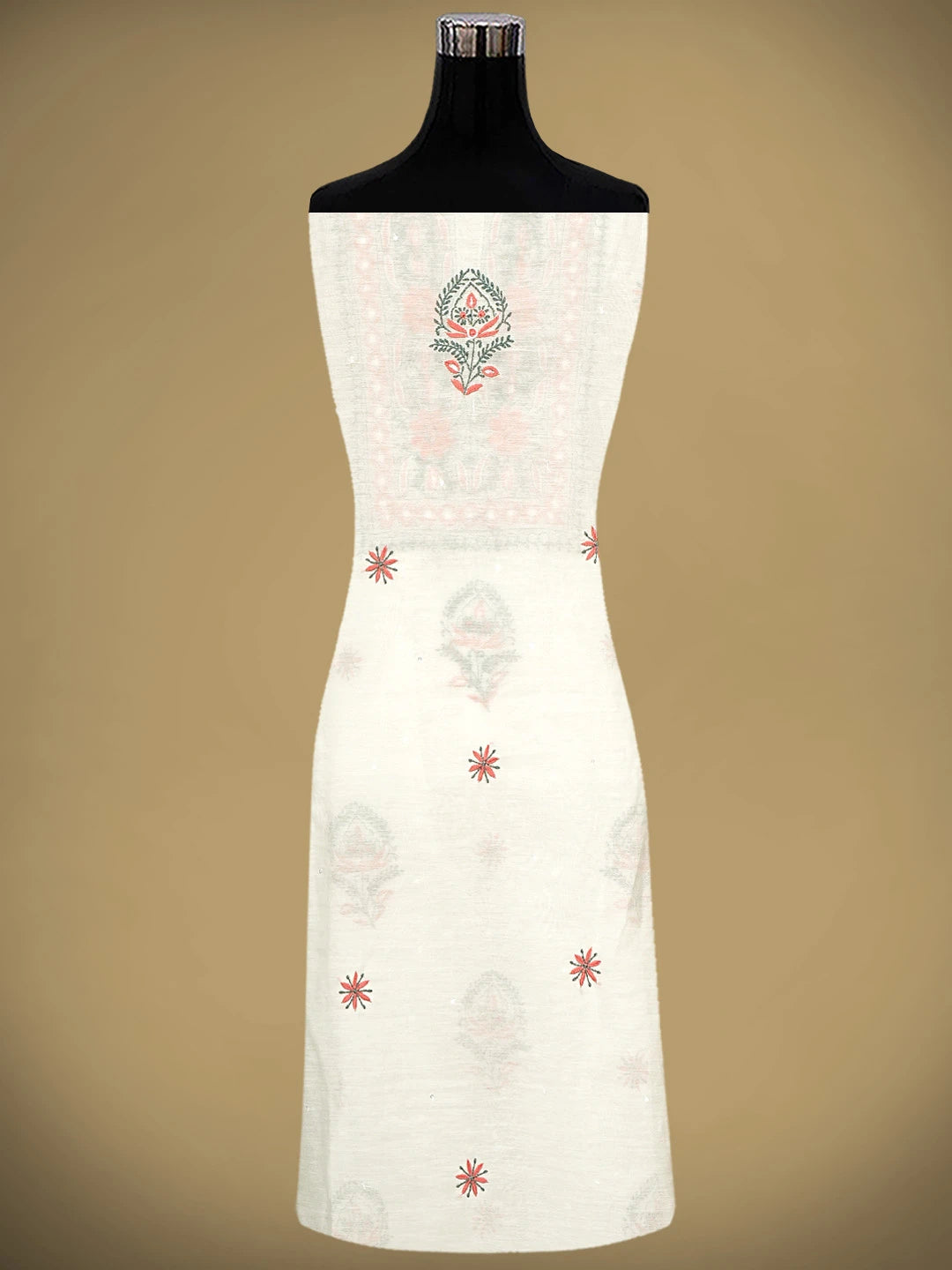 Ada Hand Embroidered White Seashell Chanderi Lucknowi Chikankari Unstitched Kurta Dupatta Set With Cutdana Work 01A946337