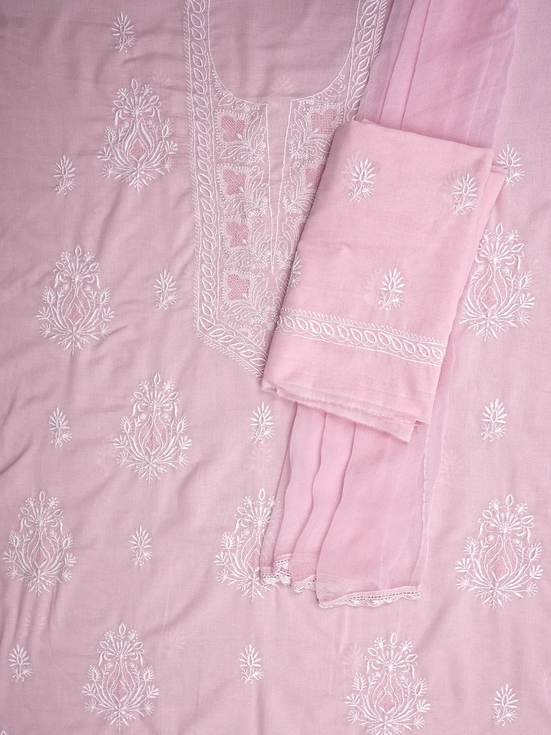 Ada Hand Embroidered Pink Cotton Lucknowi Chikankari Unstitched Suit Piece 01A773686