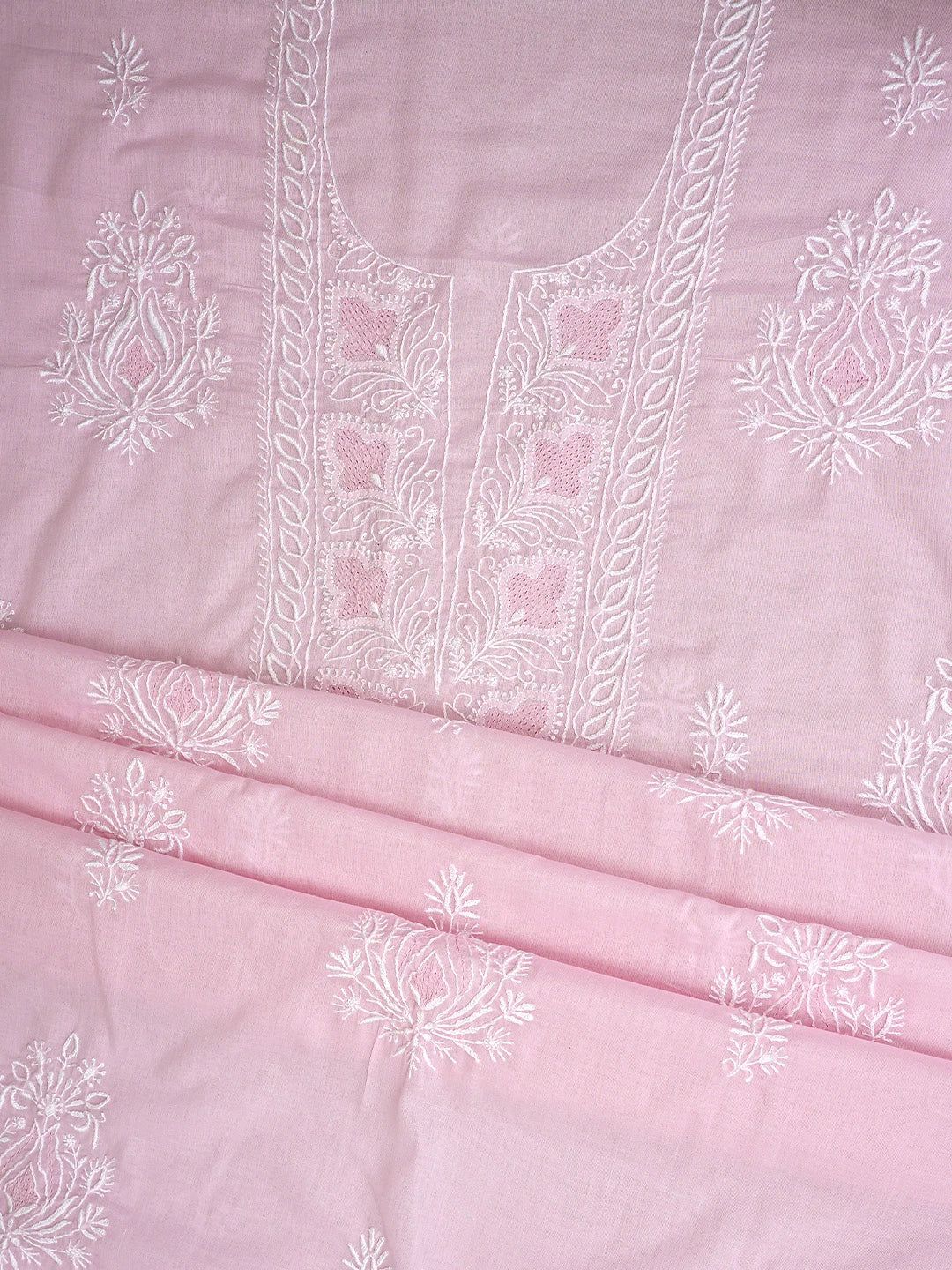 Ada Hand Embroidered Pink Cotton Lucknowi Chikankari Unstitched Suit Piece 01A773686