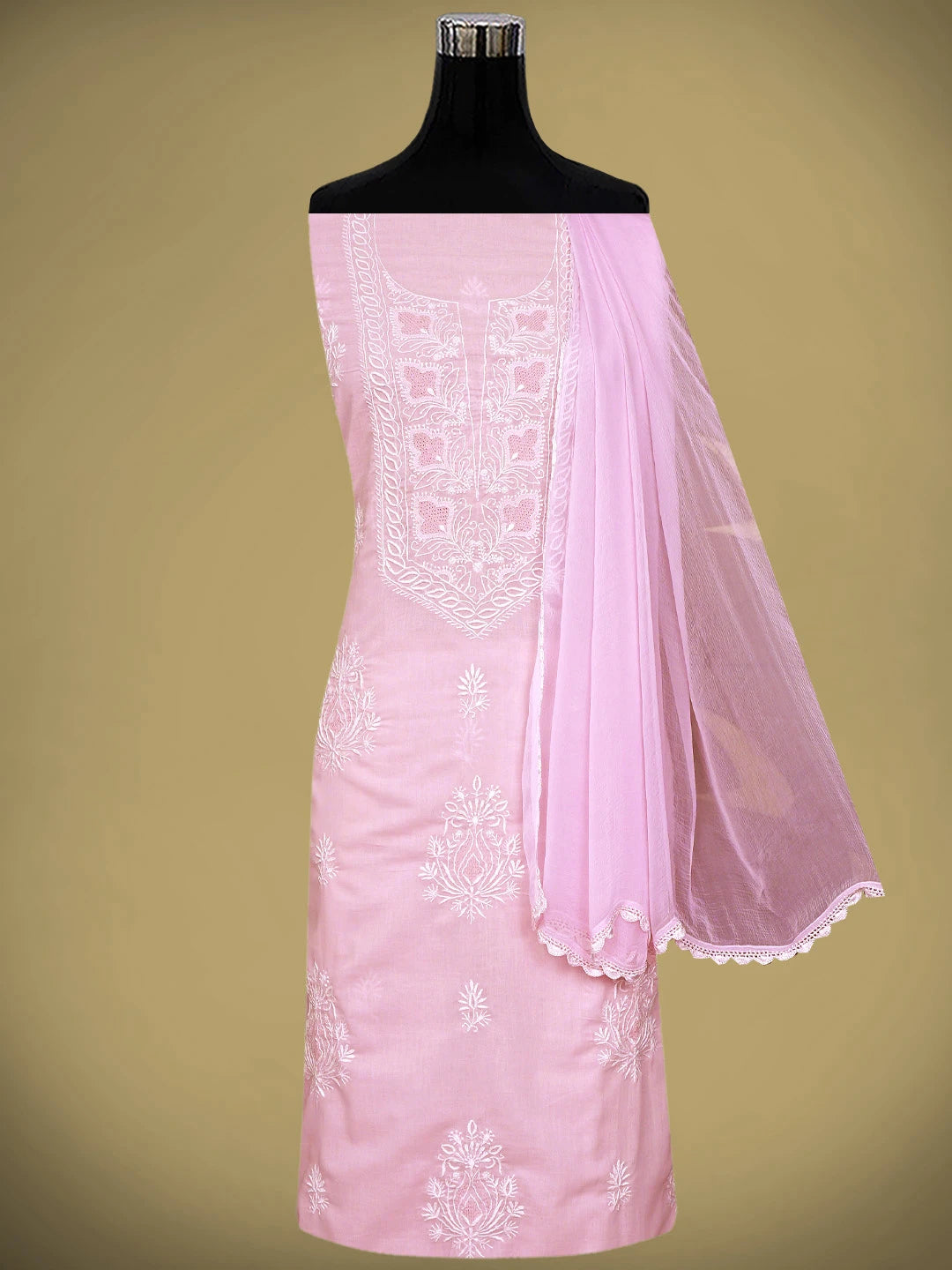Ada Hand Embroidered Pink Cotton Lucknowi Chikankari Unstitched Suit Piece 01A773686