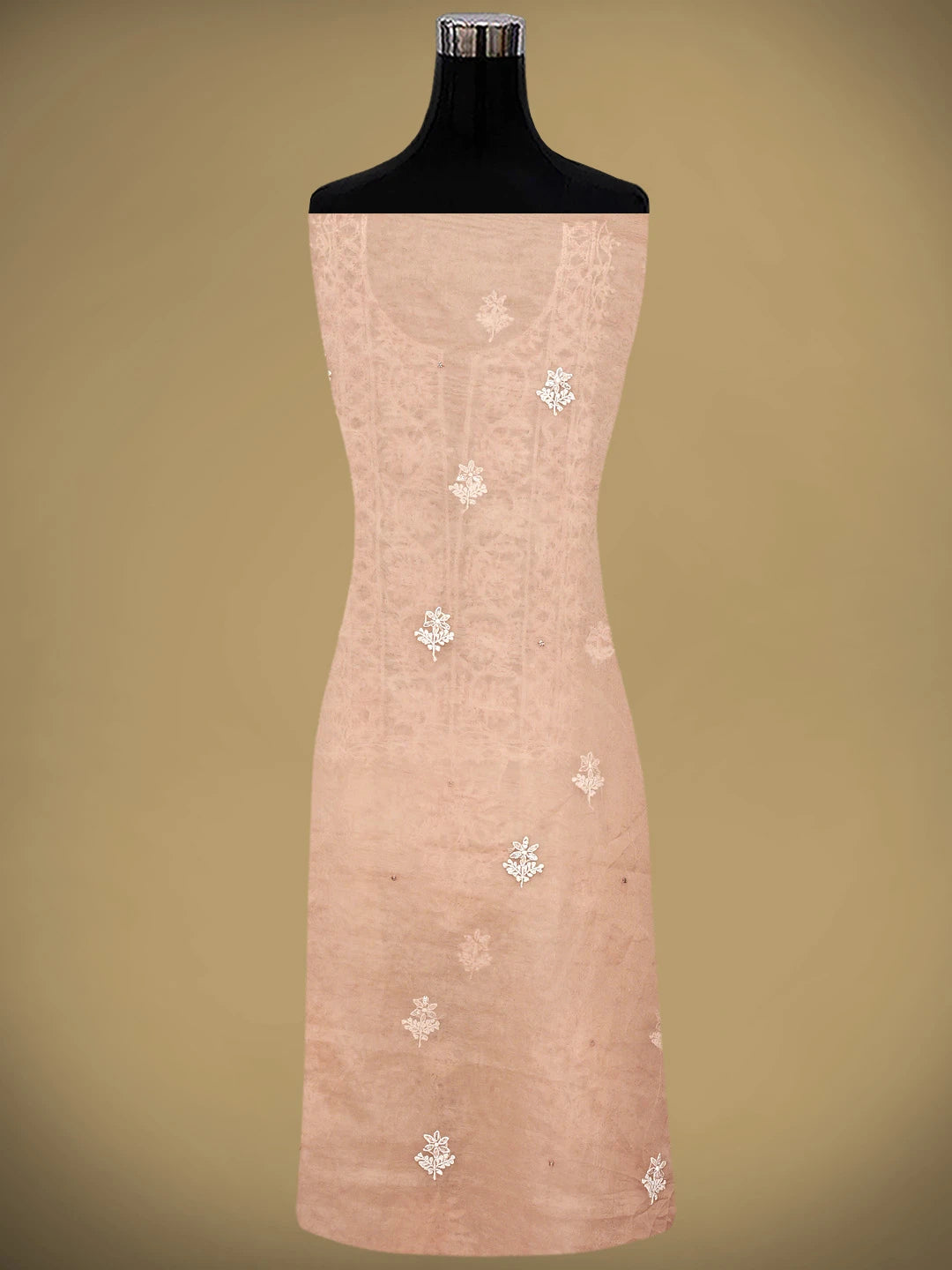 Ada Hand Embroidered Dusty Peach Organza Lucknowi Chikankari Unstitched Kurta Dupatta Set With Cutdana Work 01A743470