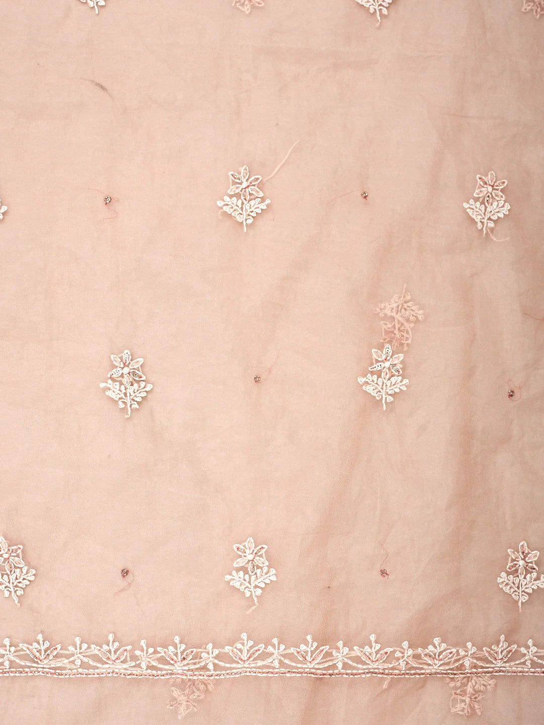 Ada Hand Embroidered Dusty Peach Organza Lucknowi Chikankari Unstitched Kurta Dupatta Set With Cutdana Work 01A743470