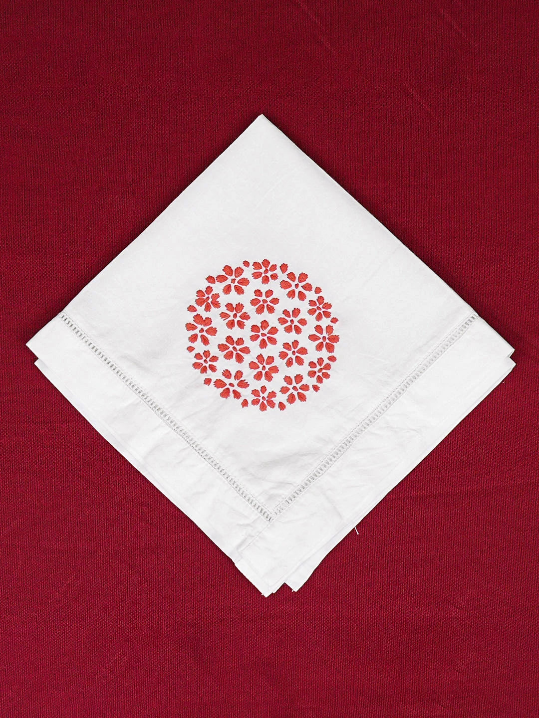 Ada Hand Embroidered White Cotton Lucknowi Chikankari Napkin 08A501809