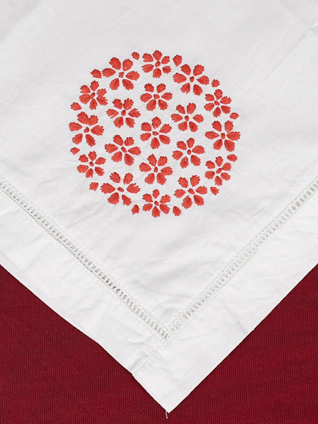 Ada Hand Embroidered White Cotton Lucknowi Chikankari Napkin 08A501809