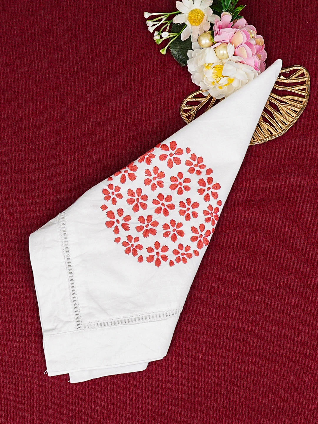 Ada Hand Embroidered White Cotton Lucknowi Chikankari Napkin 08A501809