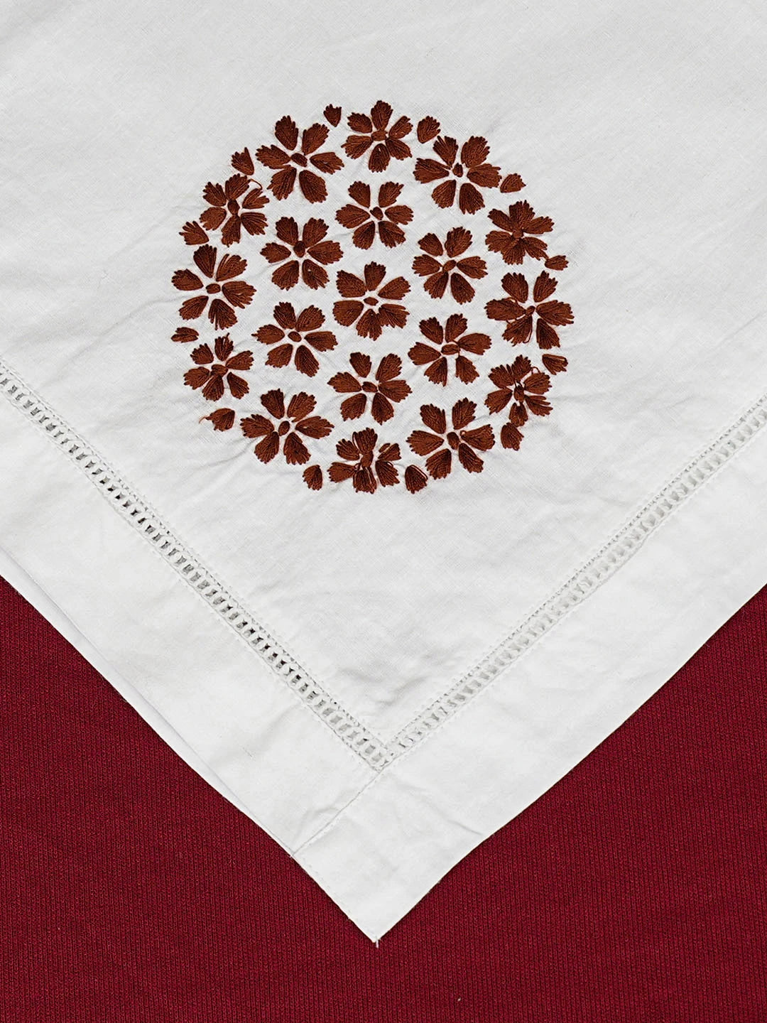 Ada Hand Embroidered White Cotton Lucknowi Chikankari Napkin 08A502091