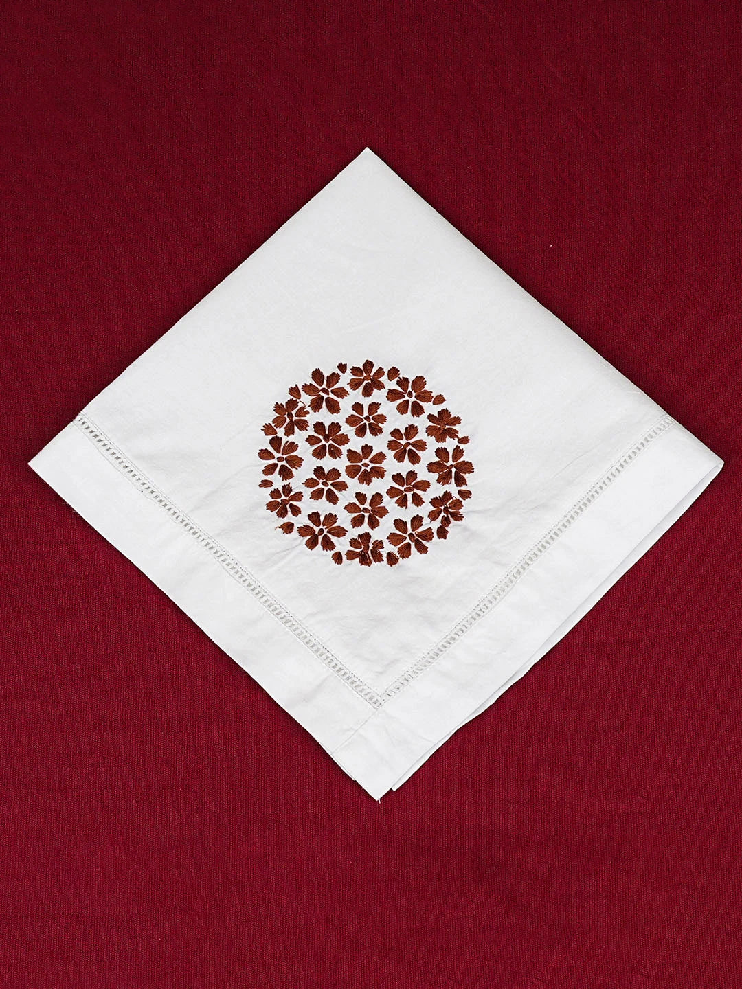 Ada Hand Embroidered White Cotton Lucknowi Chikankari Napkin 08A502091