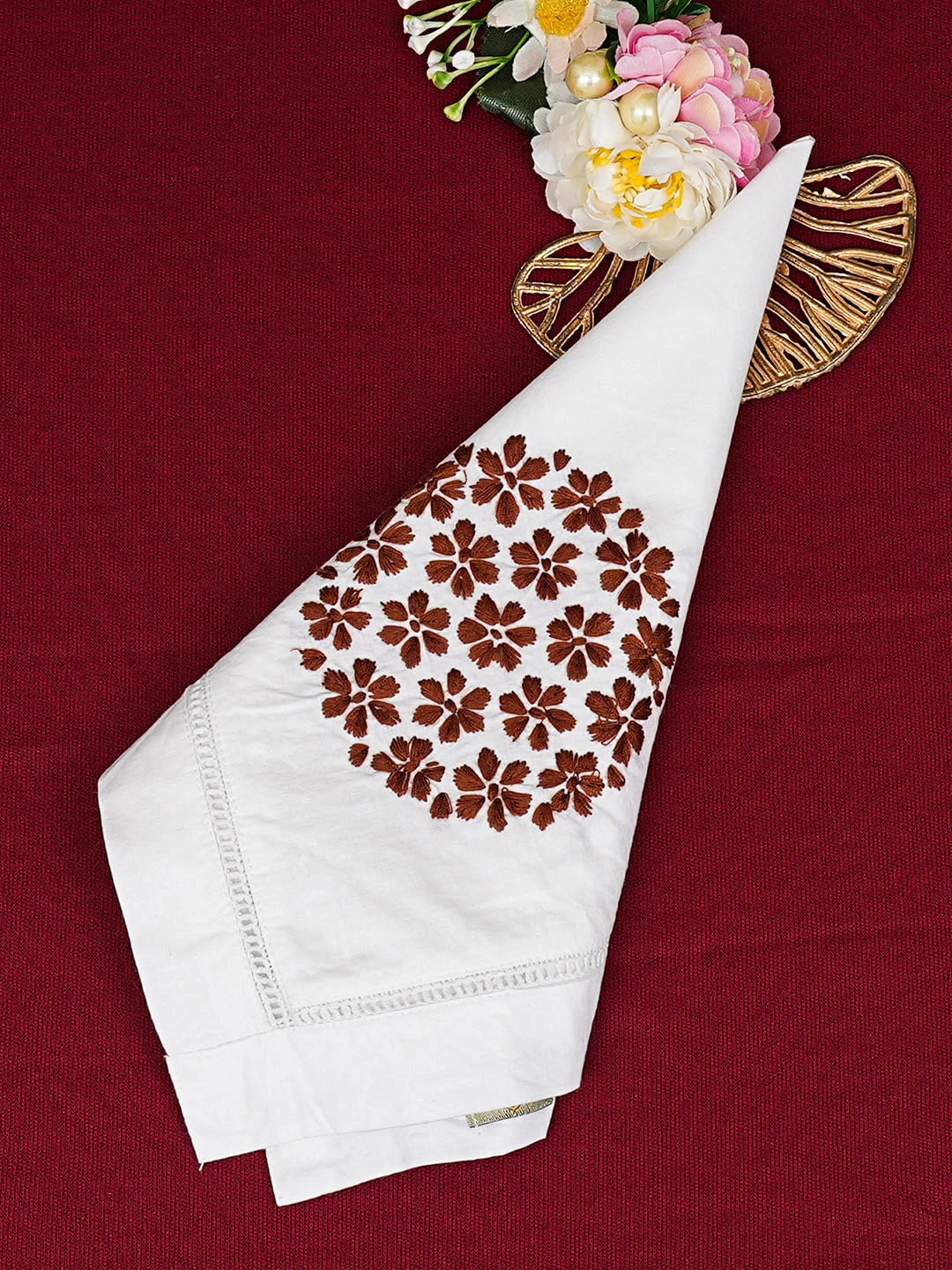 Ada Hand Embroidered White Cotton Lucknowi Chikankari Napkin 08A502091