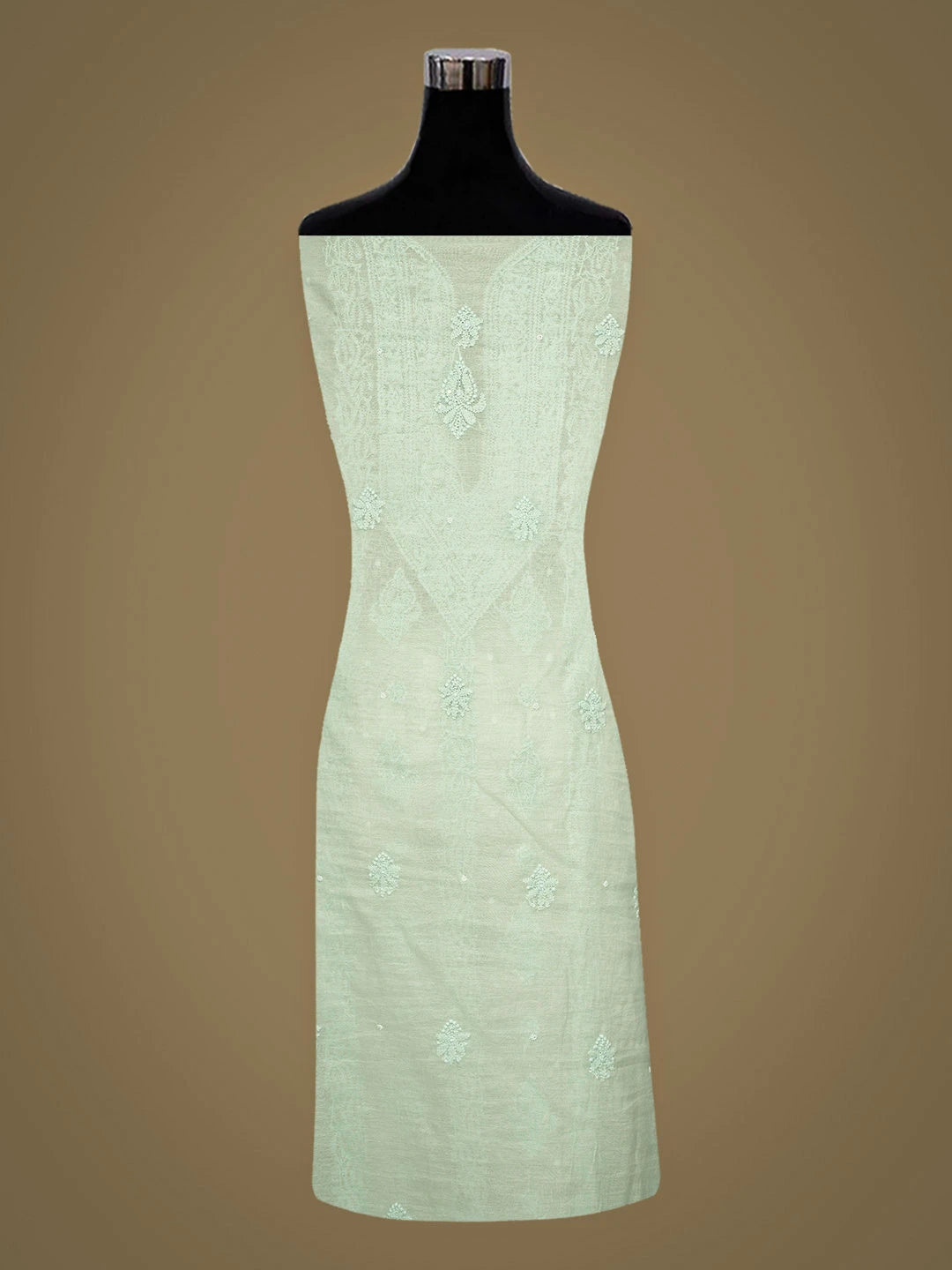 Ada Hand Embroidered Sea Green Chanderi Lucknowi Chikankari Unstitched Kurta Dupatta Set With Pearl Work 01A922167