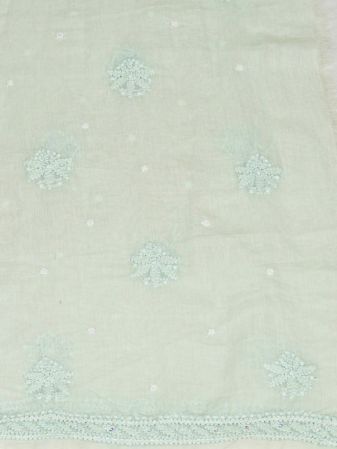 Ada Hand Embroidered Sea Green Chanderi Lucknowi Chikankari Unstitched Kurta Dupatta Set With Pearl Work 01A922167