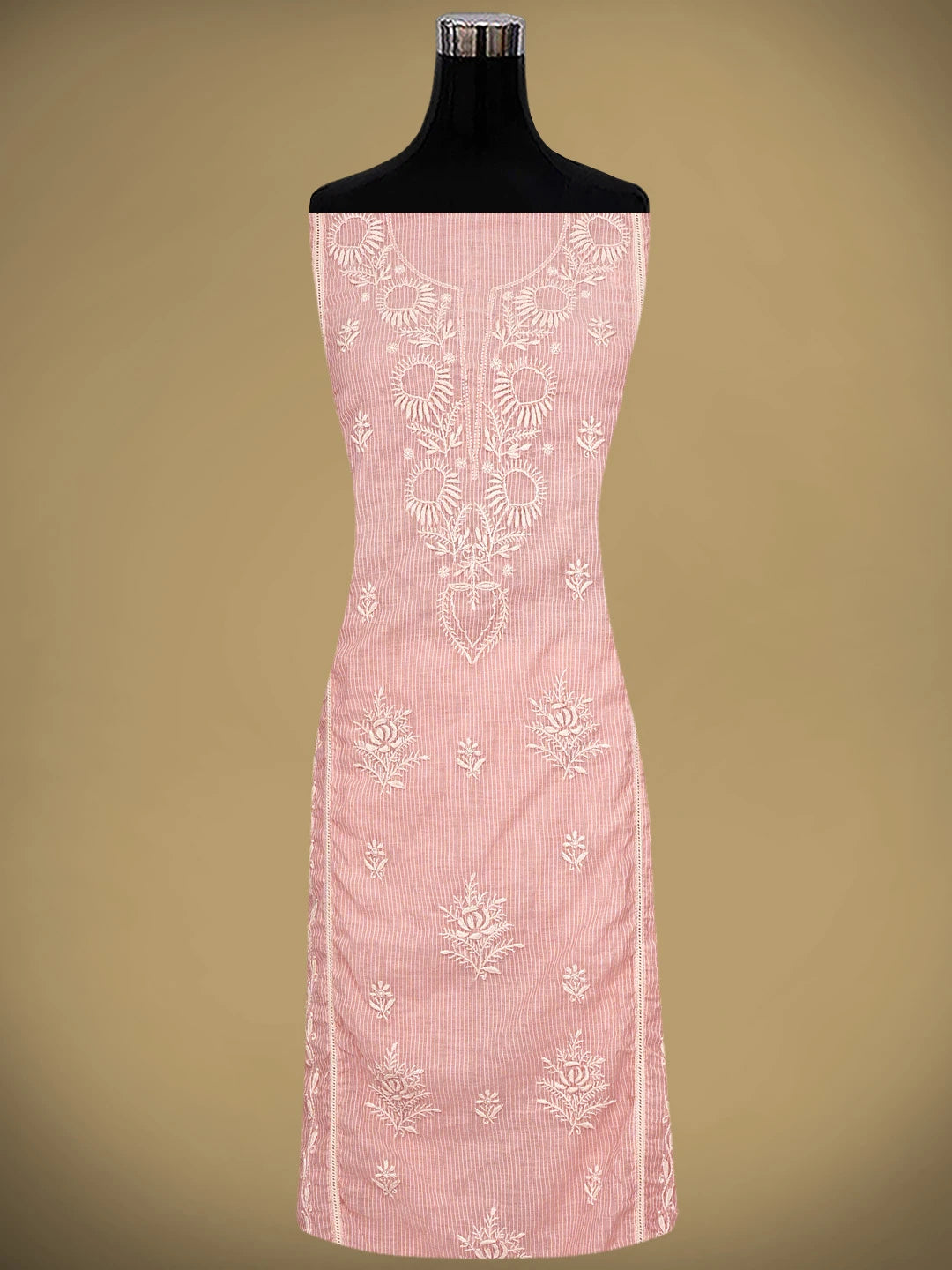 Ada Hand Embroidered Peach Chanderi Lucknowi Chikankari Semi Stitched Kurta Dupatta Set 01A636527