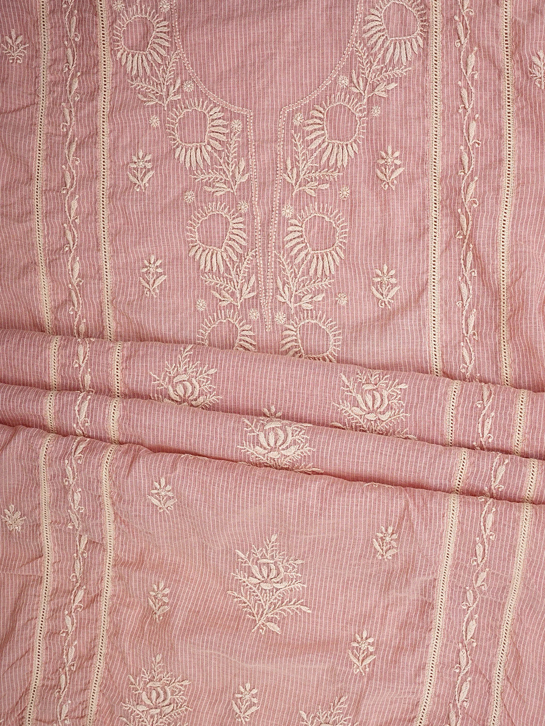 Ada Hand Embroidered Peach Chanderi Lucknowi Chikankari Semi Stitched Kurta Dupatta Set 01A636527