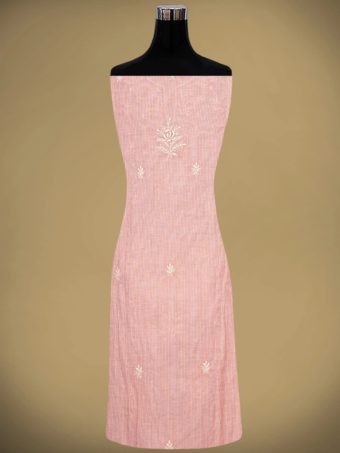 Ada Hand Embroidered Peach Chanderi Lucknowi Chikankari Semi Stitched Kurta Dupatta Set 01A636527