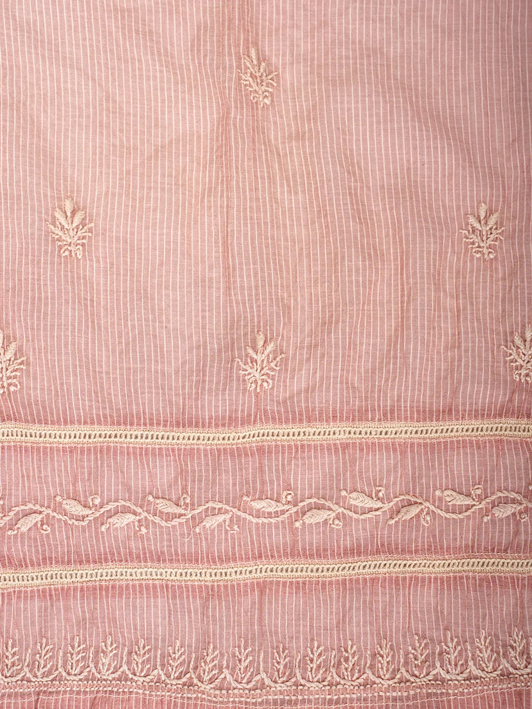 Ada Hand Embroidered Peach Chanderi Lucknowi Chikankari Semi Stitched Kurta Dupatta Set 01A636527