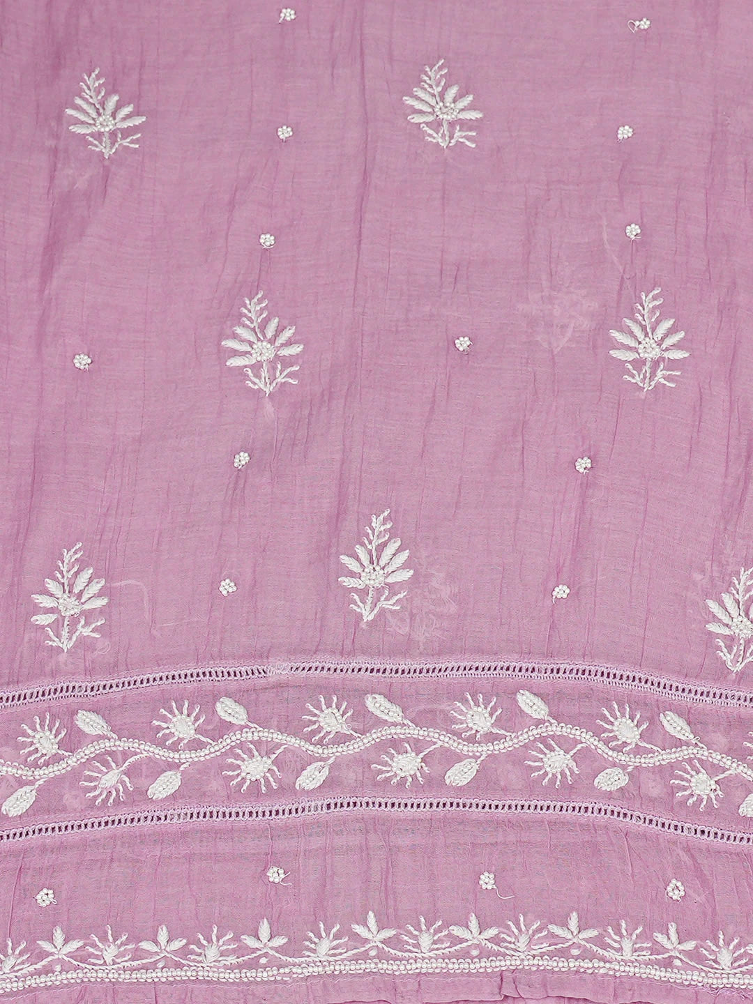 Ada Hand Embroidered Ombre Shade Of Wisteria And Thistle Purple Chanderi Lucknowi Chikankari  Semi-stitched Kurta Dupatta Set With Pearl Work 01A819339