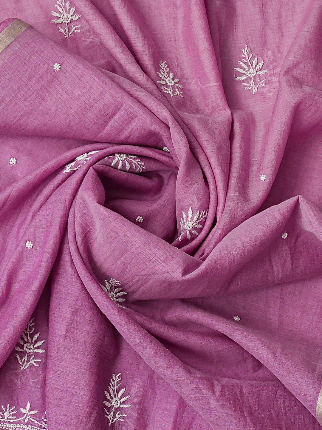 Ada Hand Embroidered Ombre Shade Of Wisteria And Thistle Purple Chanderi Lucknowi Chikankari  Semi-stitched Kurta Dupatta Set With Pearl Work 01A819339