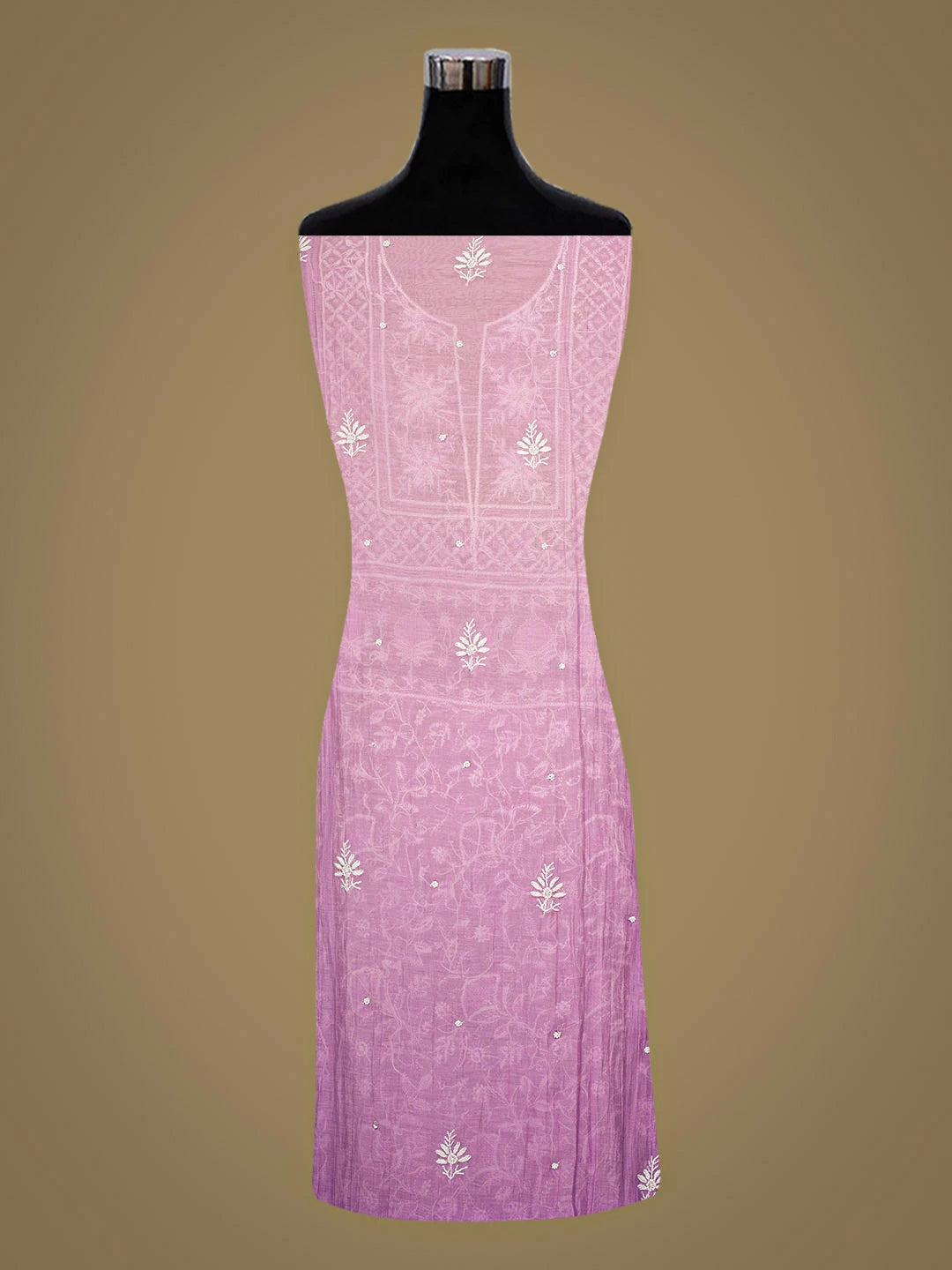Ada Hand Embroidered Ombre Shade Of Wisteria And Thistle Purple Chanderi Lucknowi Chikankari  Semi-stitched Kurta Dupatta Set With Pearl Work 01A819339