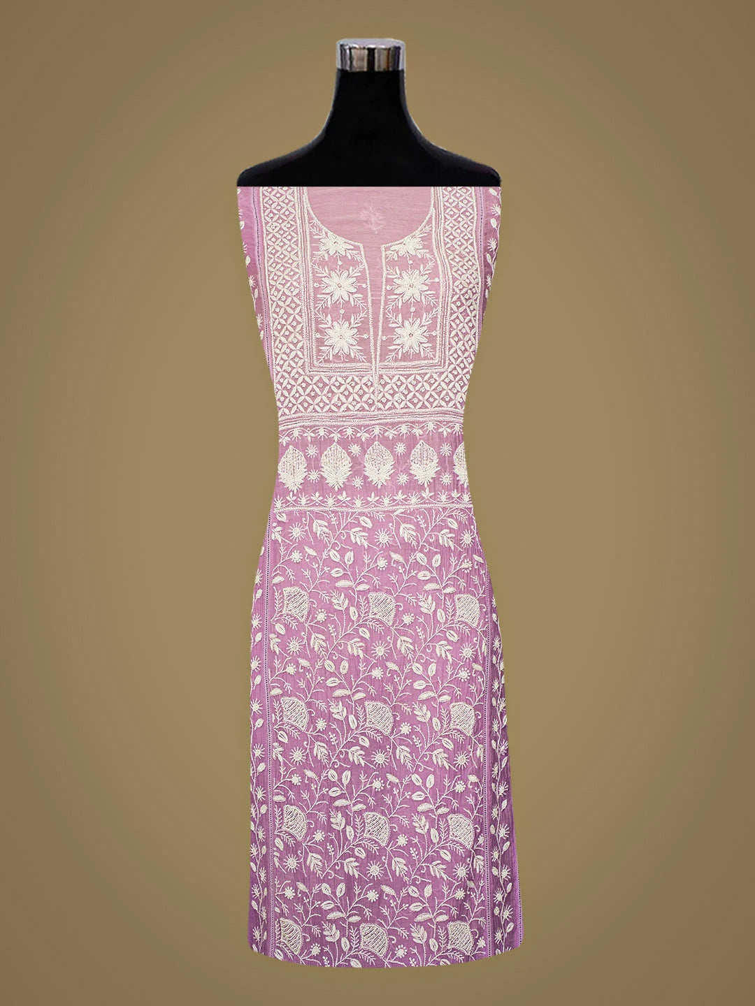 Ada Hand Embroidered Ombre Shade Of Wisteria And Thistle Purple Chanderi Lucknowi Chikankari  Semi-stitched Kurta Dupatta Set With Pearl Work 01A819339