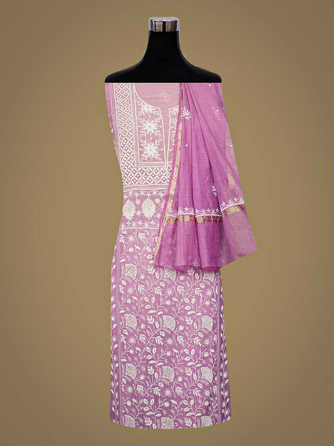 Ada Hand Embroidered Ombre Shade Of Wisteria And Thistle Purple Chanderi Lucknowi Chikankari  Semi-stitched Kurta Dupatta Set With Pearl Work 01A819339