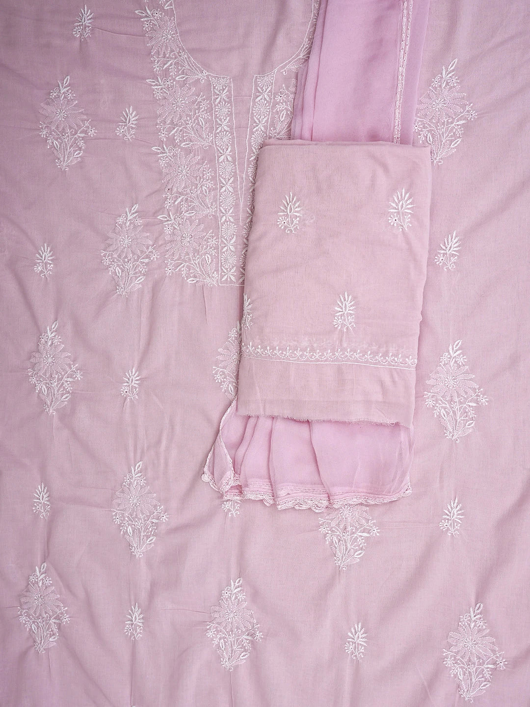 Ada Hand Embroidered Dusty Pink Cotton Lucknowi Chikankari Unstitched Suit Piece 01A773524